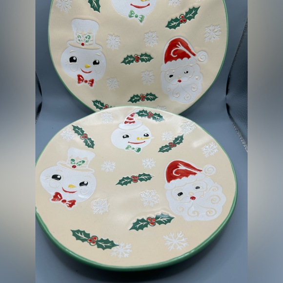 Eli + Ana Retro Style Christmas SNOWMAN HOLLY KEAVES Salad/Dessert Plates 2 NEW - Picture 2 of 3